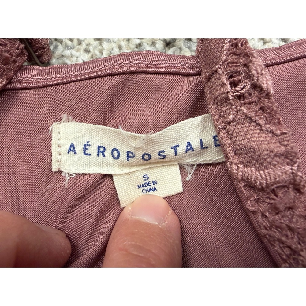 Aeropostale Dress Floral Lace S Mauve Pink Boho Button Down Mini Sleeveless - Picture 6 of 9
